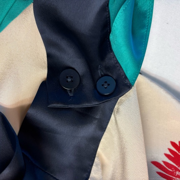 Diane von Furstenberg Silk Ivory Magenta Teal Navy Bohemian Floral Wrap Blouse S - Picture 11 of 15